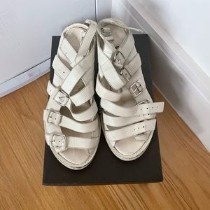 Well worn and well loved white Ann Demeulemeester strappy leather wedges 36.5